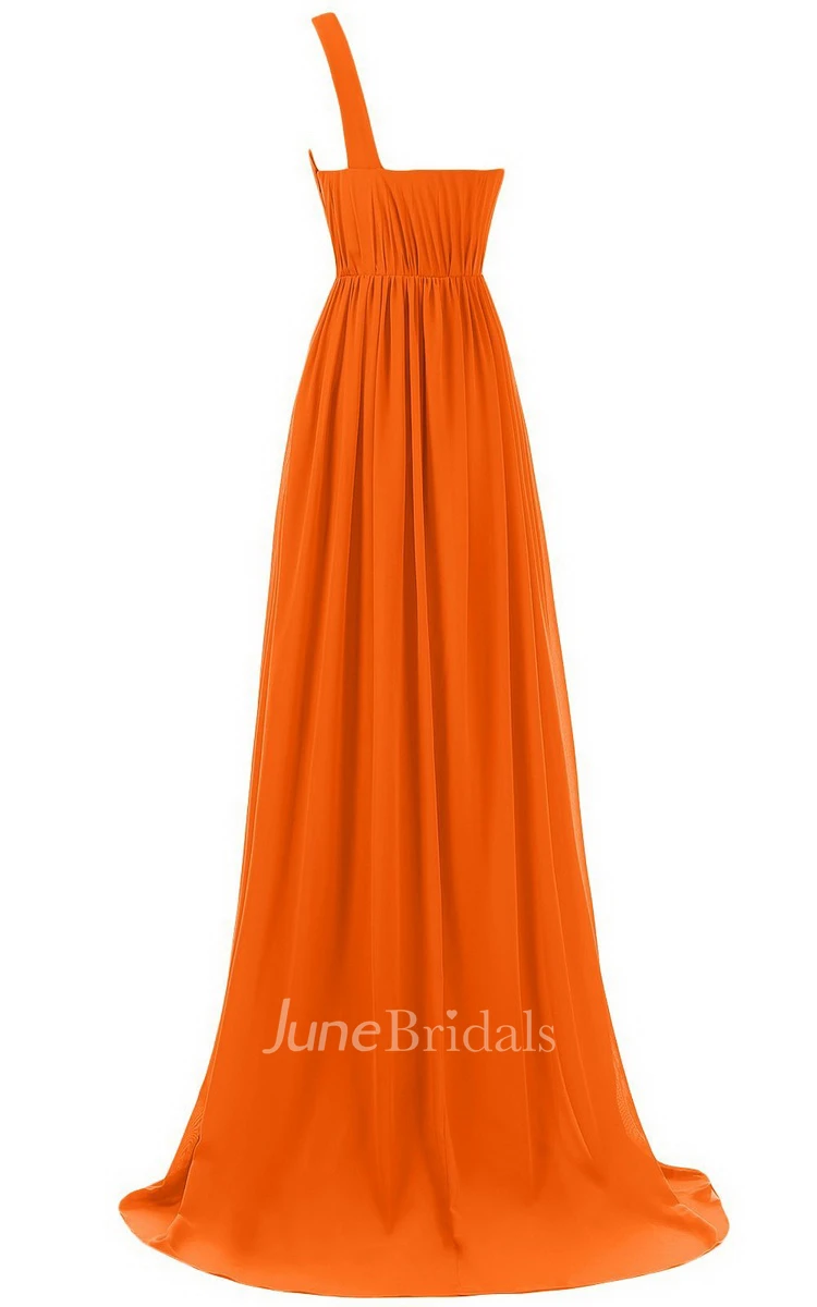 Chic One-shoulder Pleated Chiffon A-line Gown With Train