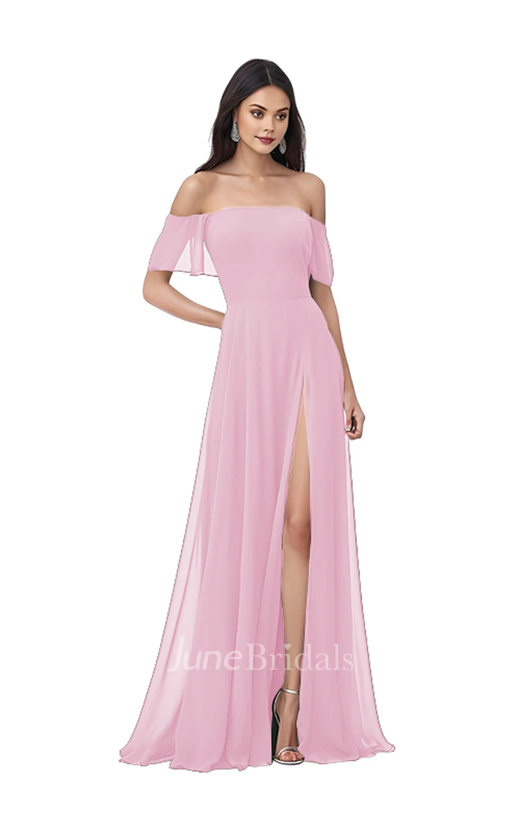 Bohemian A-Line Off-the-shoulder Chiffon Bridesmaid Dress with Split Front