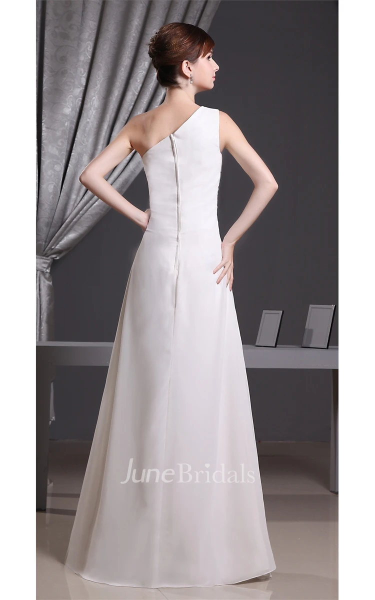 One-Shoulder Floor-Length A-Line Gown with Crystal Detailings