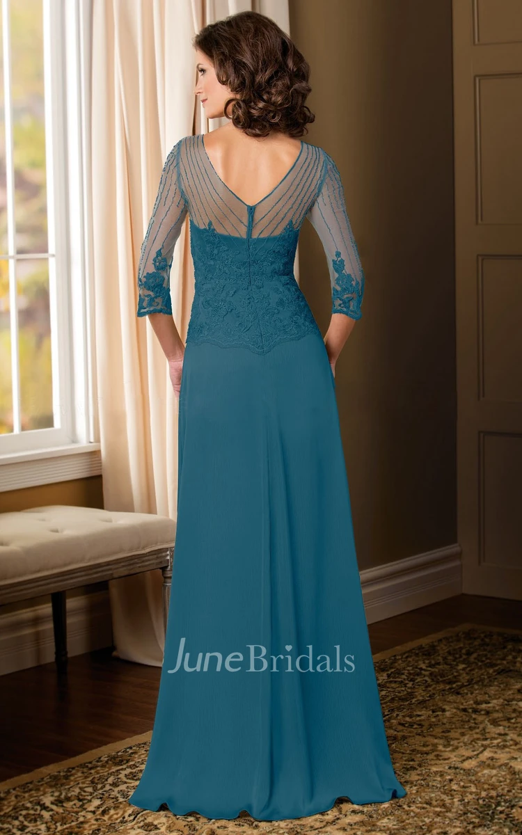 Elegant Two Piece Mother of the Bride Dress Appliques 3/4 Sleeves