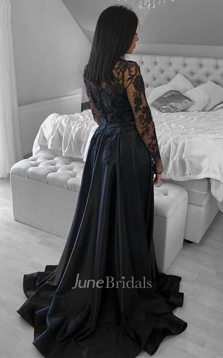 Satin long outlet sleeve prom dress