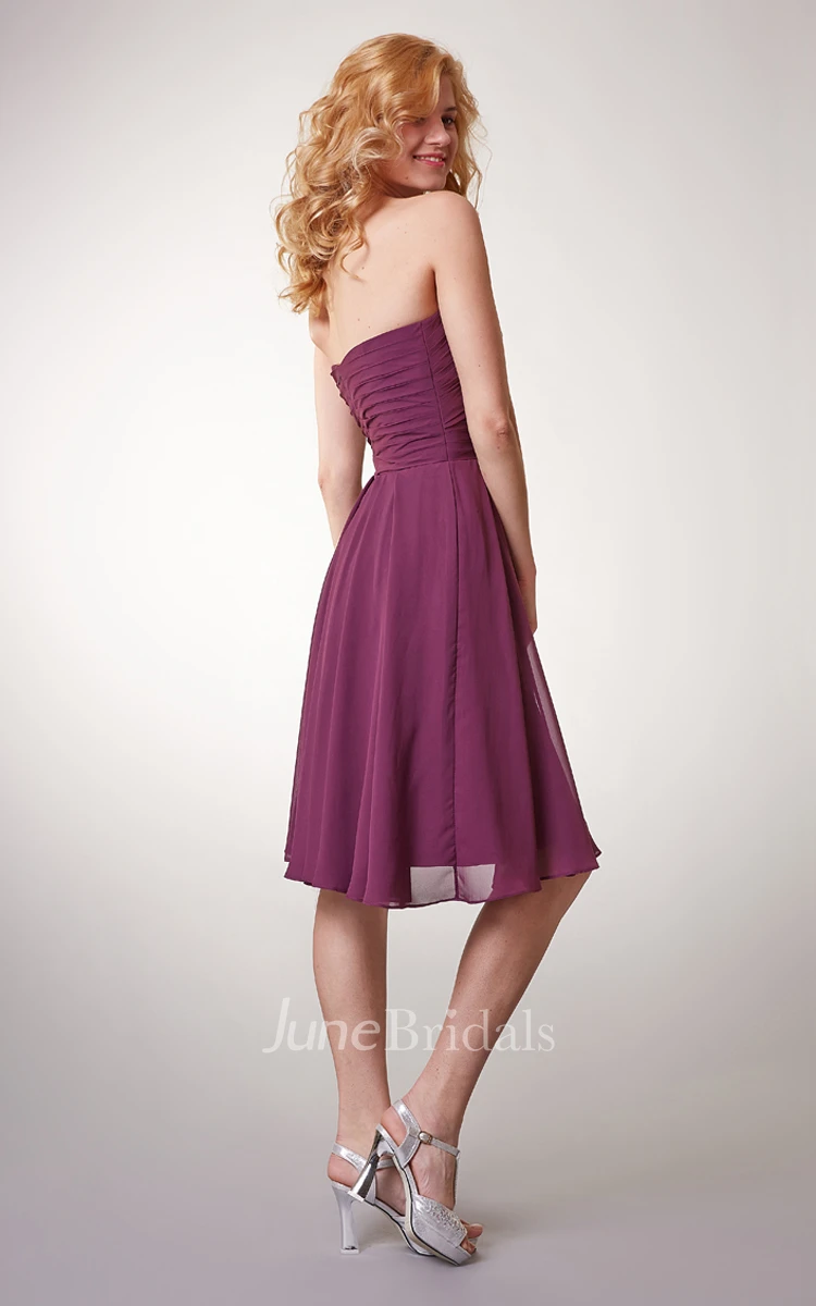 Simple Strapless Chiffon Short Dress With Ruching