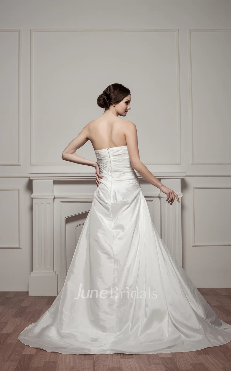 Strapless Taffeta A-Line Dress with Beading and Sweep Train