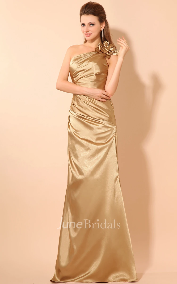 Asymmetrical One-Shoulder Dress With Ruching And Flower