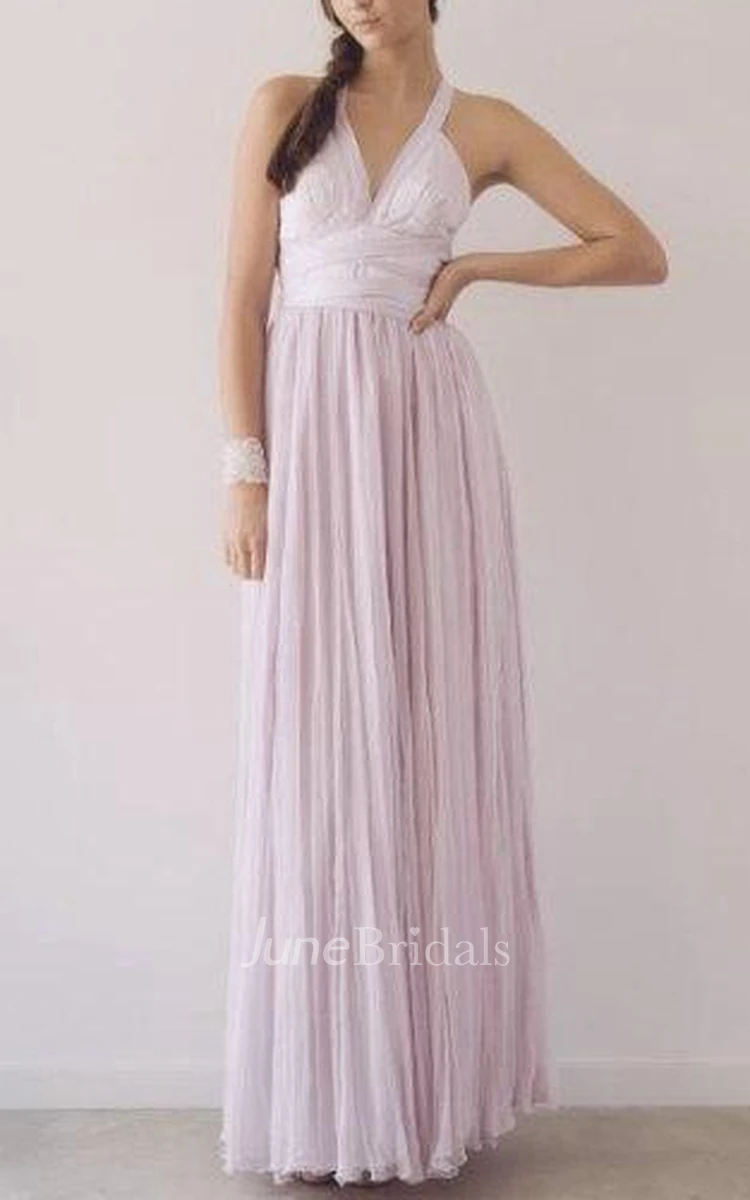 Haltered Sleeveless Pleated Dress With Bow