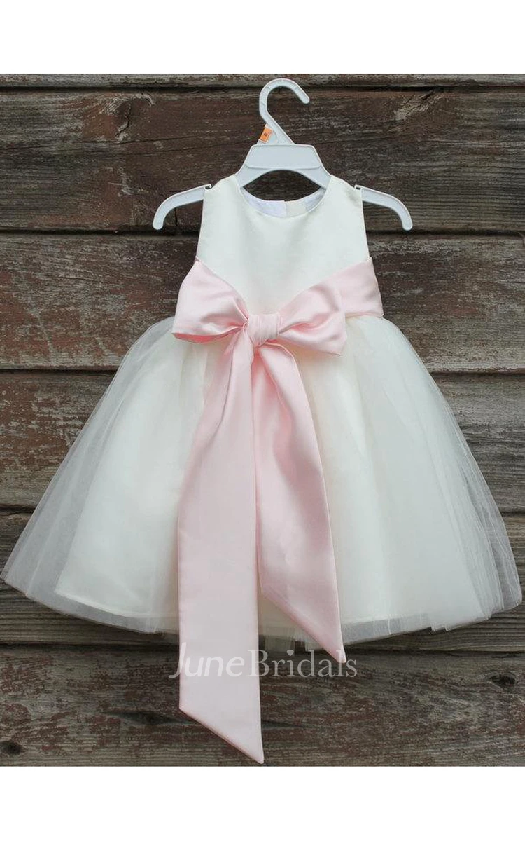 Ivory Sleeveless A-line Bow Sash Pageant Pastel Pink Toddler Dress