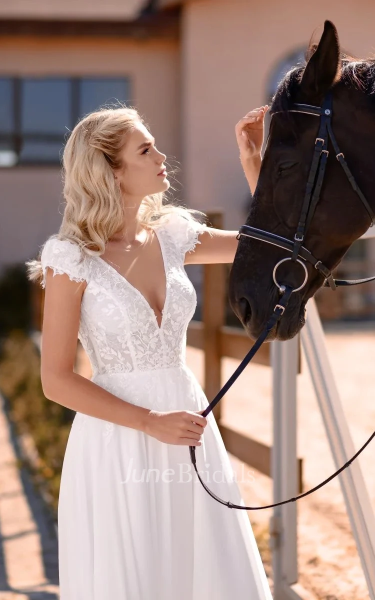 Simple Sheath Off-the-shoulder Chiffon Sweep Train Wedding Dress