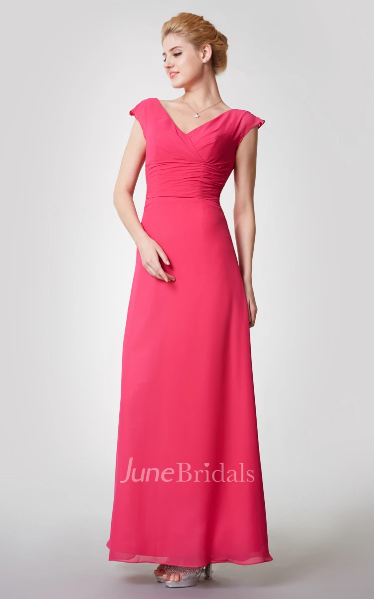 Cap-sleeved A-line Chiffon Gown With Low-v Back