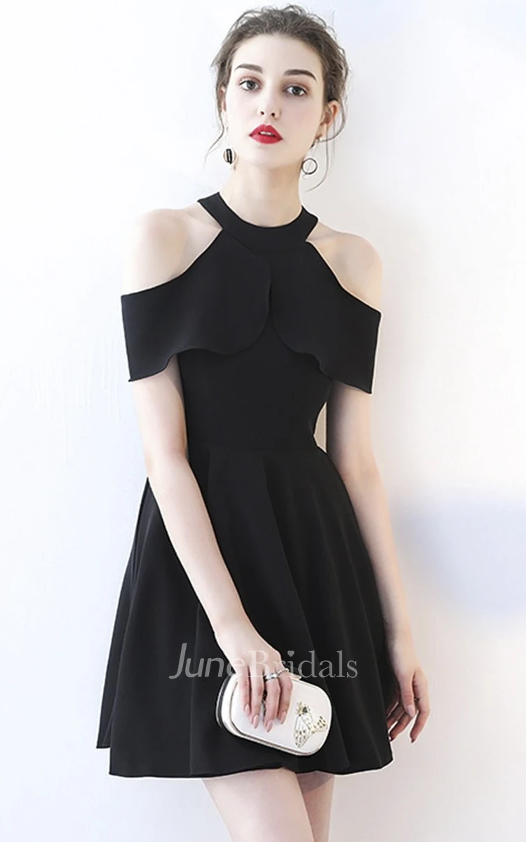 A-line Little Black Dress With Adorable Cap Sleeves And Ruching