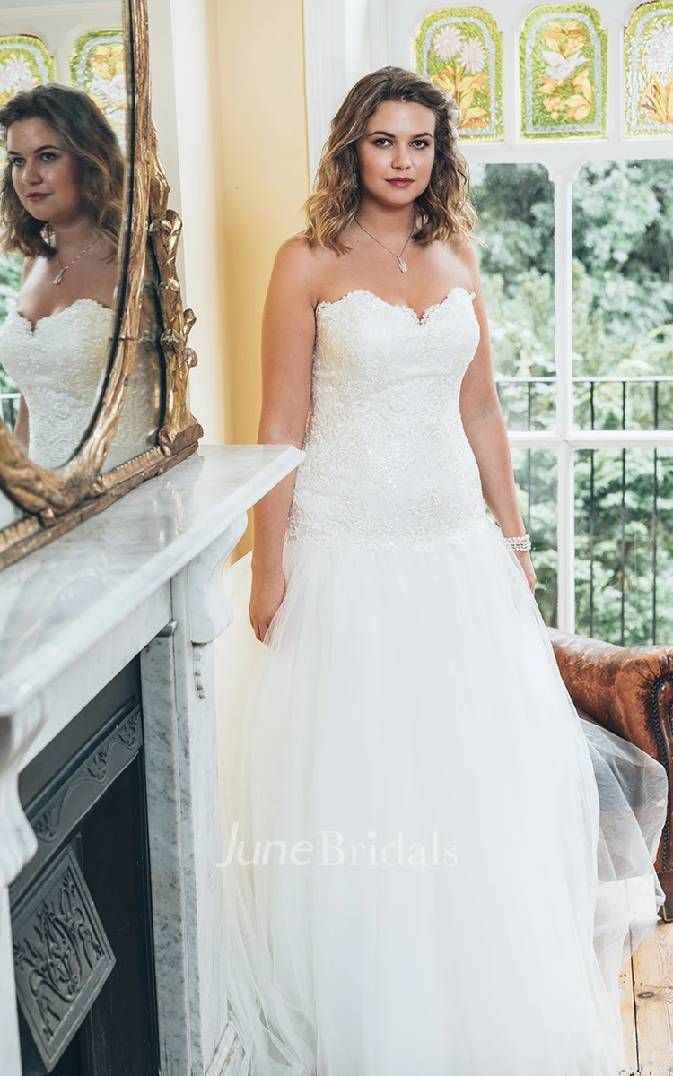 A-Line Long Sweetheart Sleeveless Tulle Lace  Dress