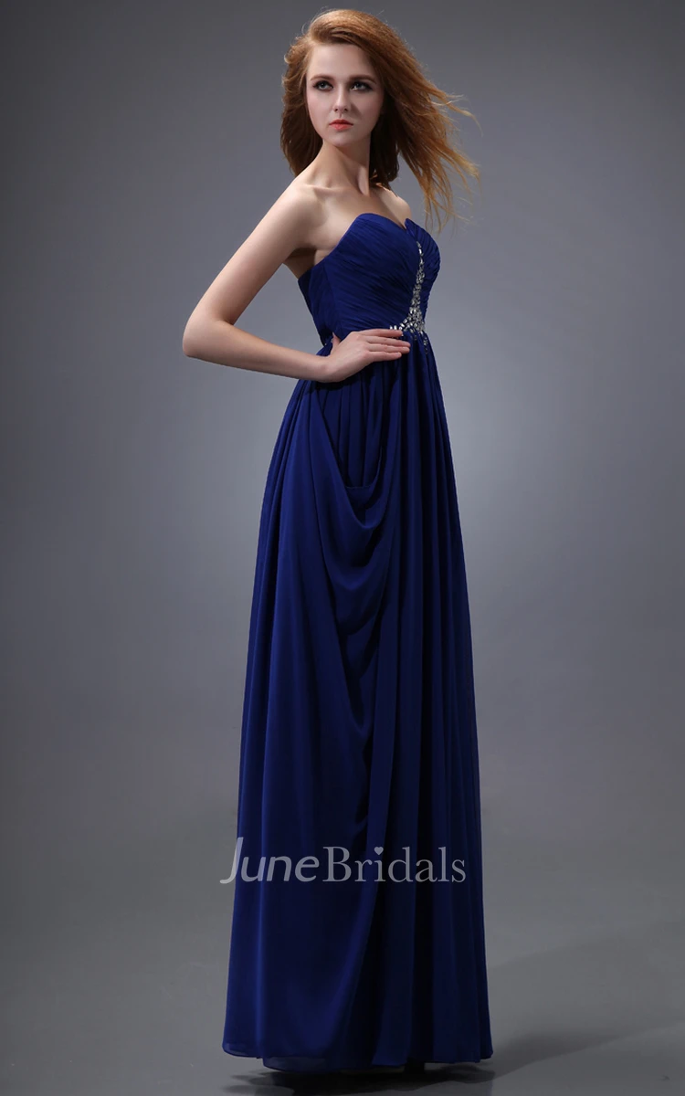 Draping Sweetheart Sleeveless Dress With Ruching And Crystal Detailing