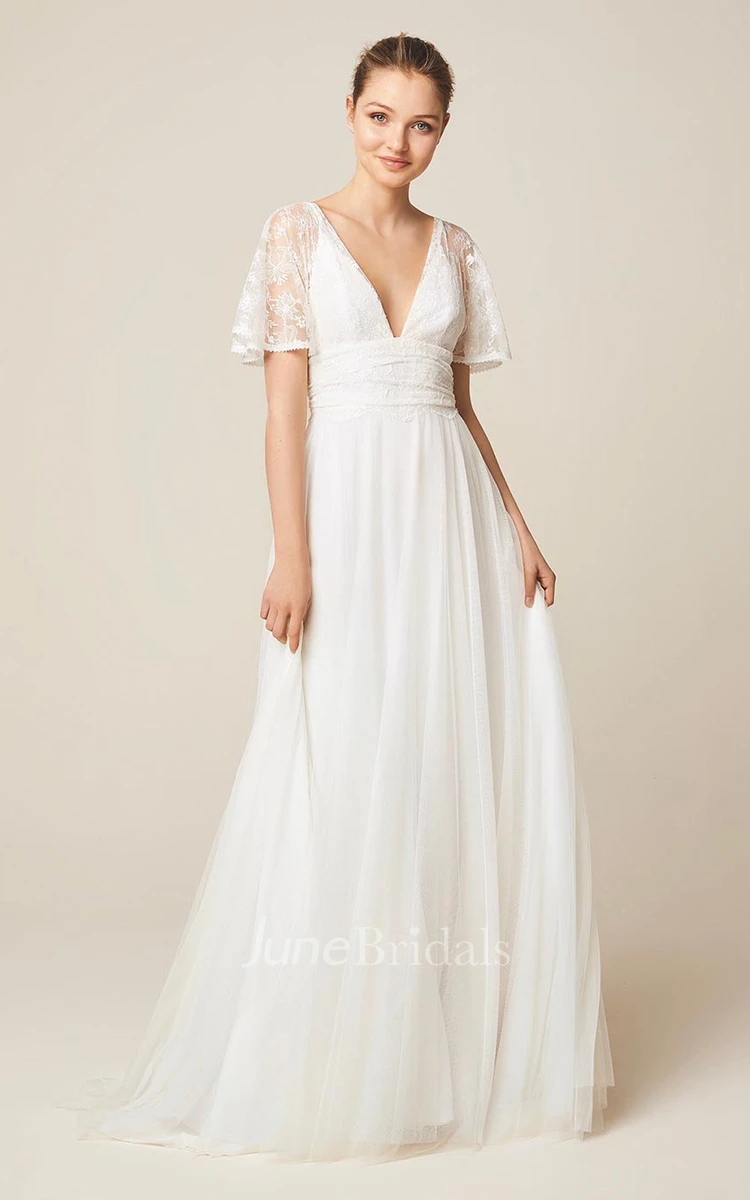 Adorable V-neck Bridal Gown With Court Train And Open Back