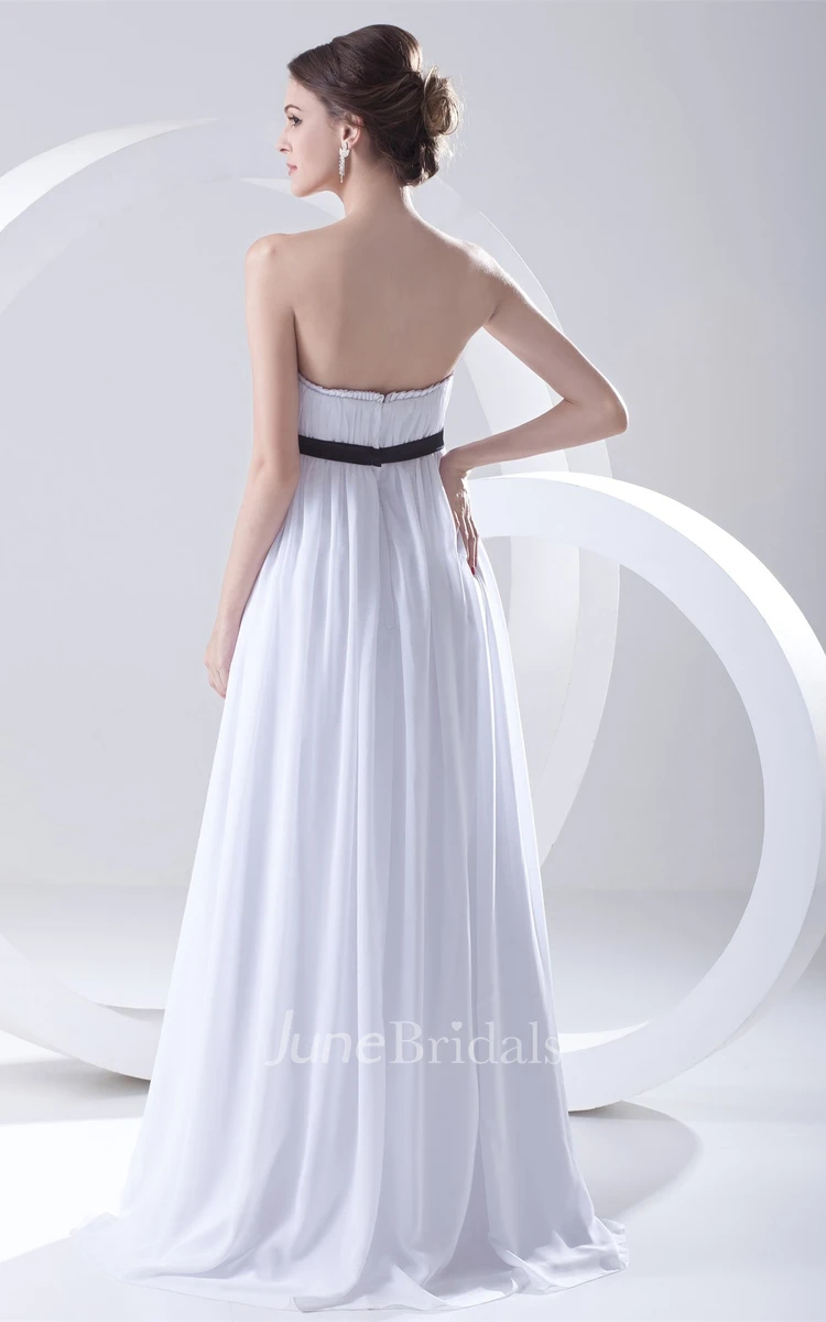 chiffon maxi pleated dress with brush train and empire waist