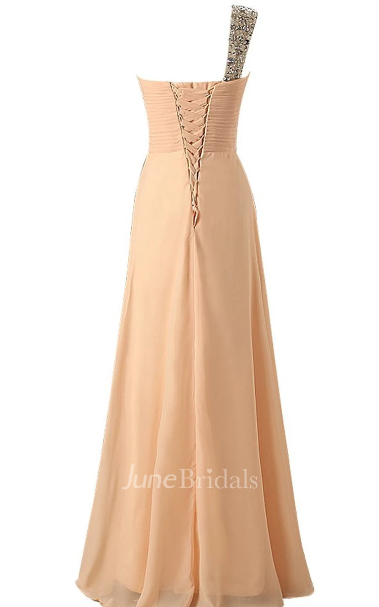 One-shoulder Sweetheart Crystal-beaded A-line Gown With Lace-up Back