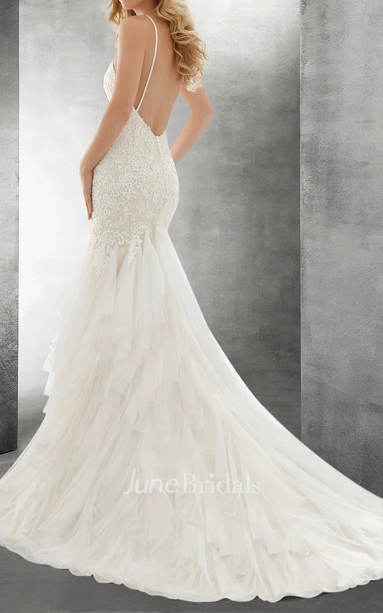 Sexy Lace And Tulle Mermaid Wedding Dress With Open Back