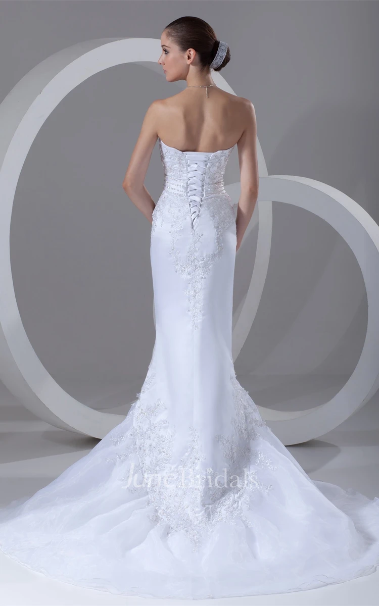 strapless mermaid lace dress with court train and corset back