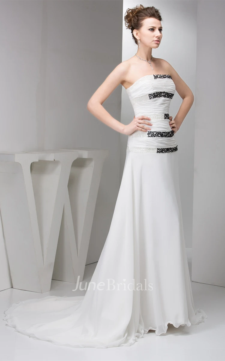 Strapless Ruched Chiffon A-Line Gown with Stress