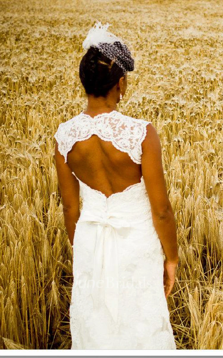 Long Lace V-Neck Wedding Dress With Keyhole Back