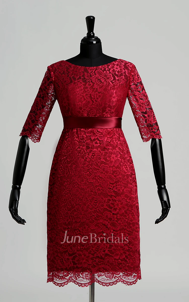 Illusion Half Sleeve Jewel Neck Knee-length Lace Dress