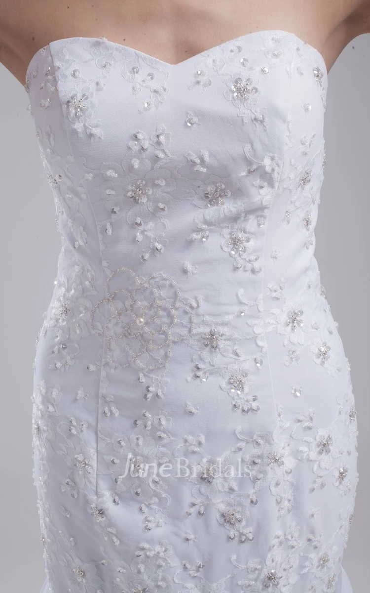 Strapless Sheath Dress With Beaded Bodice and Cascading Ruffles