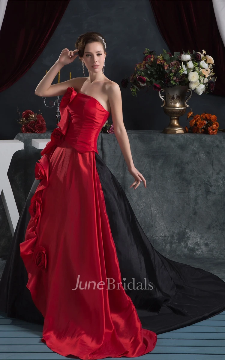 Two-Tone Draped Ball Gown with Flower with