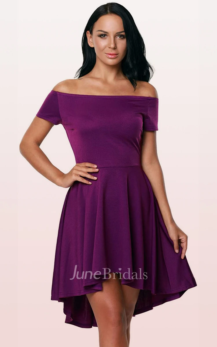 Casual Sexy A Line Off-the-shoulder Short Sleeve Formal Cocktail Dress with Pleats