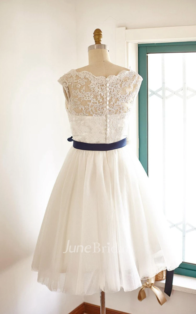 Fun Short Lace Tulle Wedding Bridal Gown Dress
