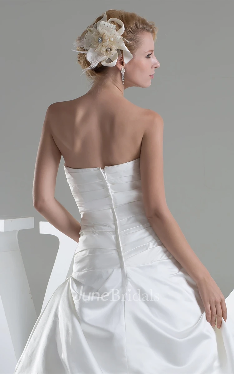 Sweetheart Ruched Pick-Up Gown with Ruffles and Court Train