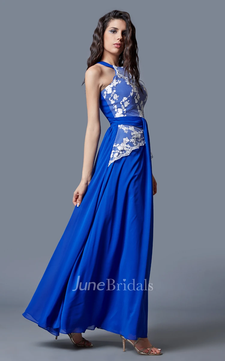 Enchanting High Neck A-line Chiffon Gown With Ruching