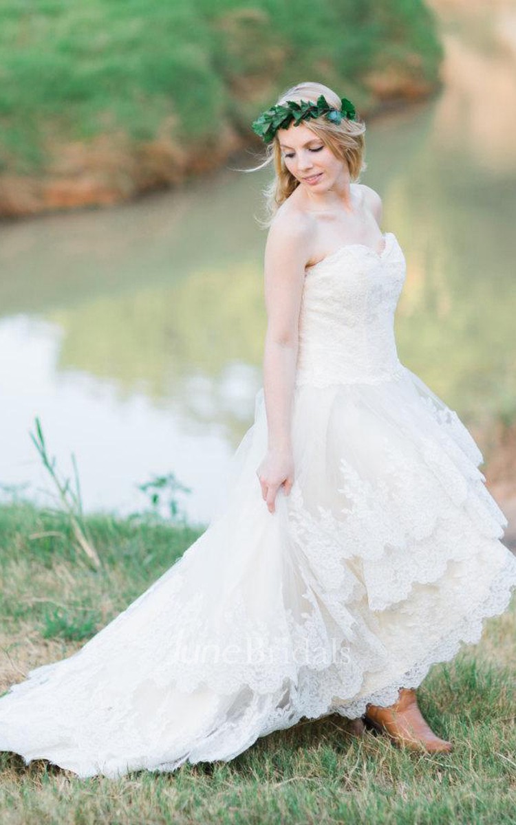 Country Wedding With Lace High Low Hem The Guinevere Dress June