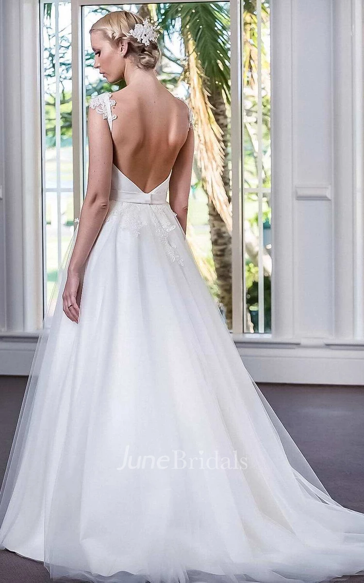 A-Line Tulle Satin Beaded Lace Wedding Dress