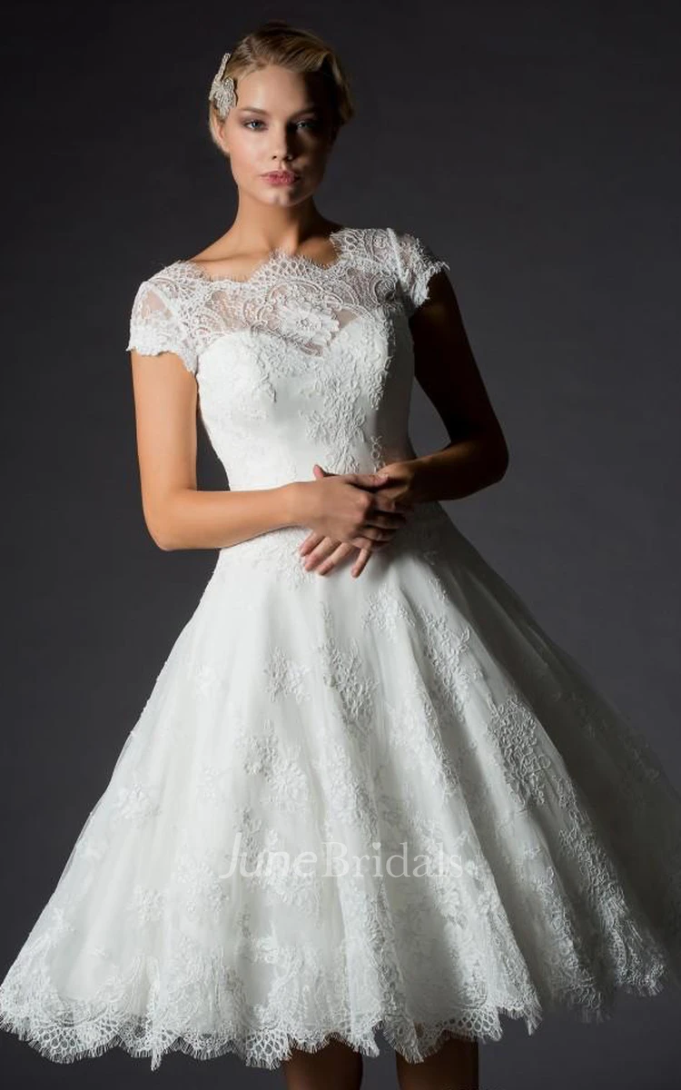 Vintage 1950s Tea Length Lace Wedding Dress