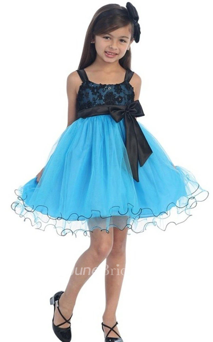 Sleeveless A-line Organza Dress With Straps and Bow