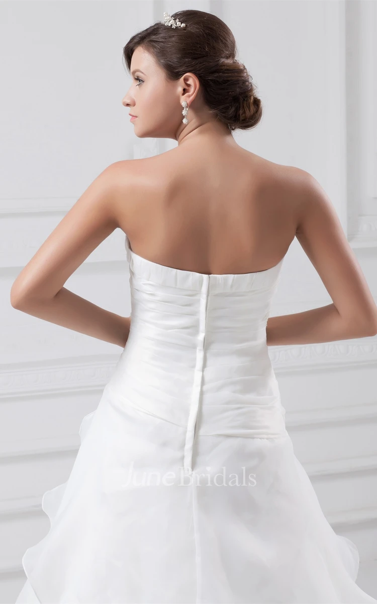 Strapless Draped A-Line Gown with Appliques