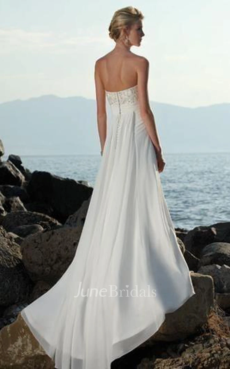 Beautiful Strapless A-Line Beach Chiffon Wedding Dress