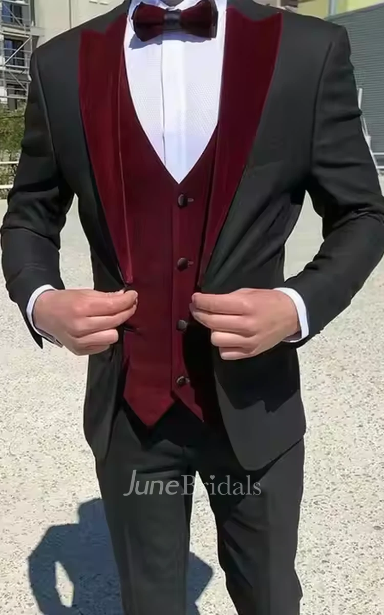 Chic Modern 3 Piece Tuxedo Men's Wedding Suits Formal Comfort Slim Fit Pants Blazer Jacket Vest Velvet Prom Suits