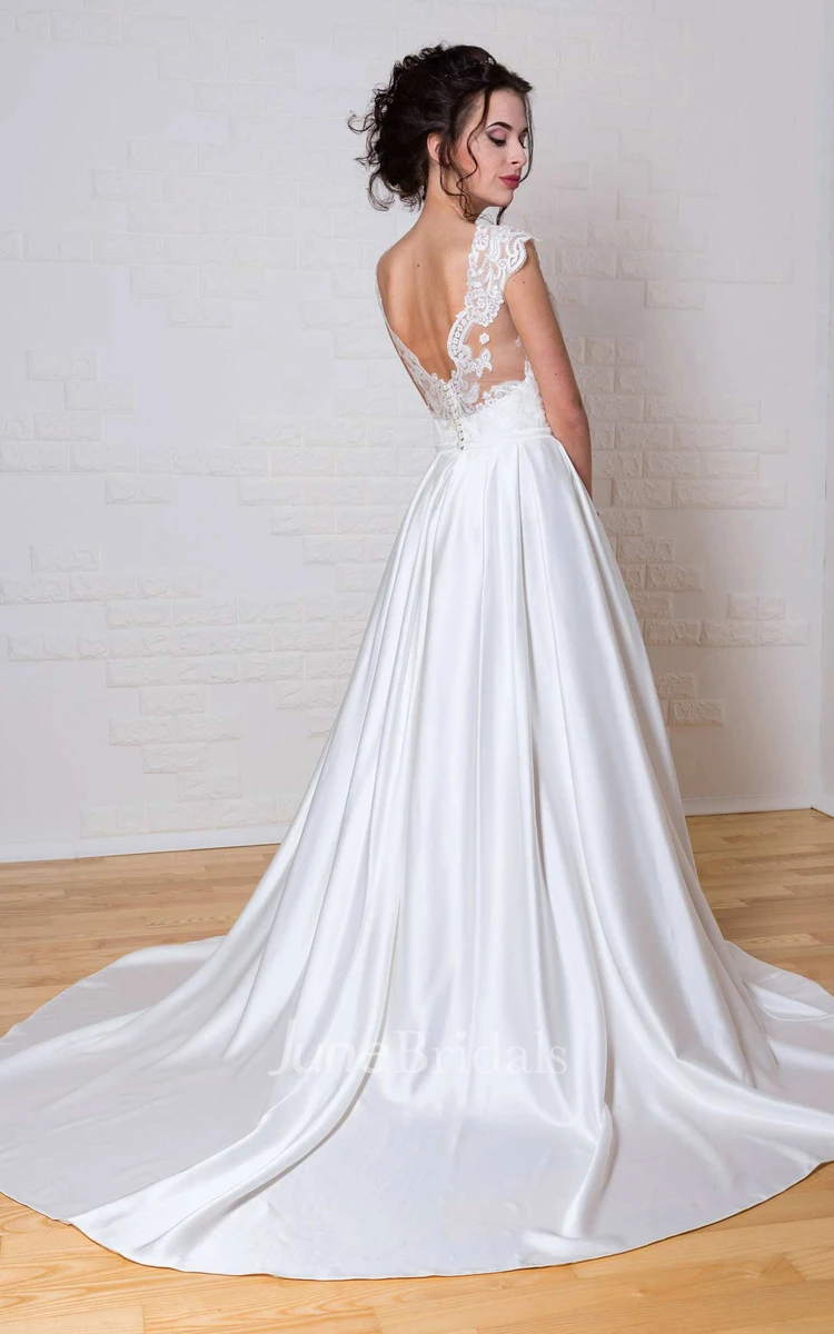 Illusion Sleeve Lace Lace-Up Corset Back Wedding Dress