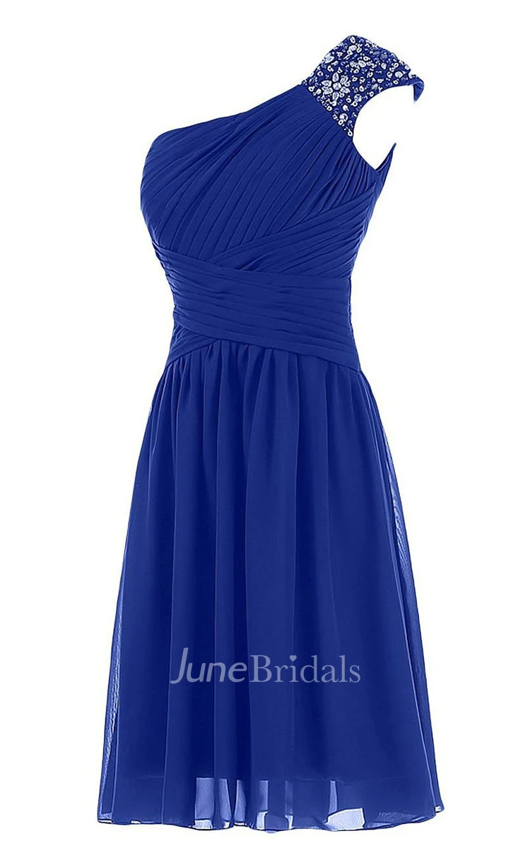 One-shoulder Chiffon Dress With Sparkling Beading