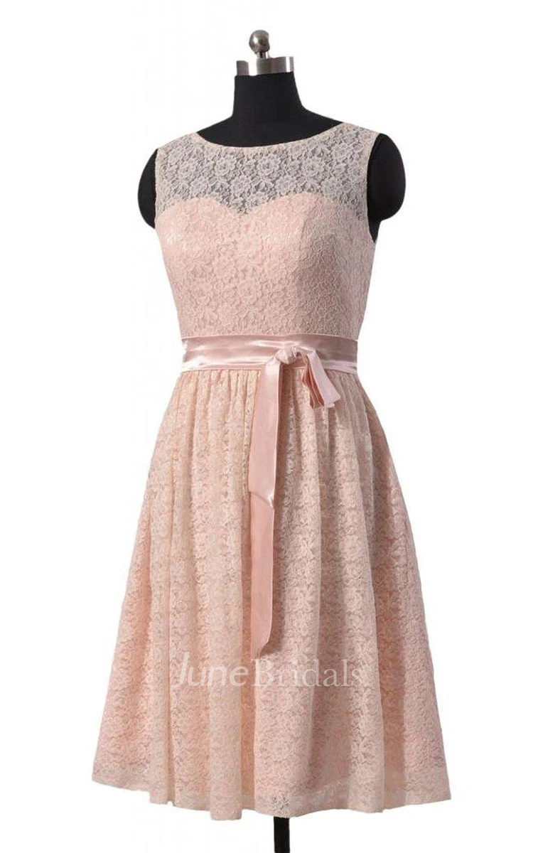 A-line Short Lace Dress With Illusion Neck