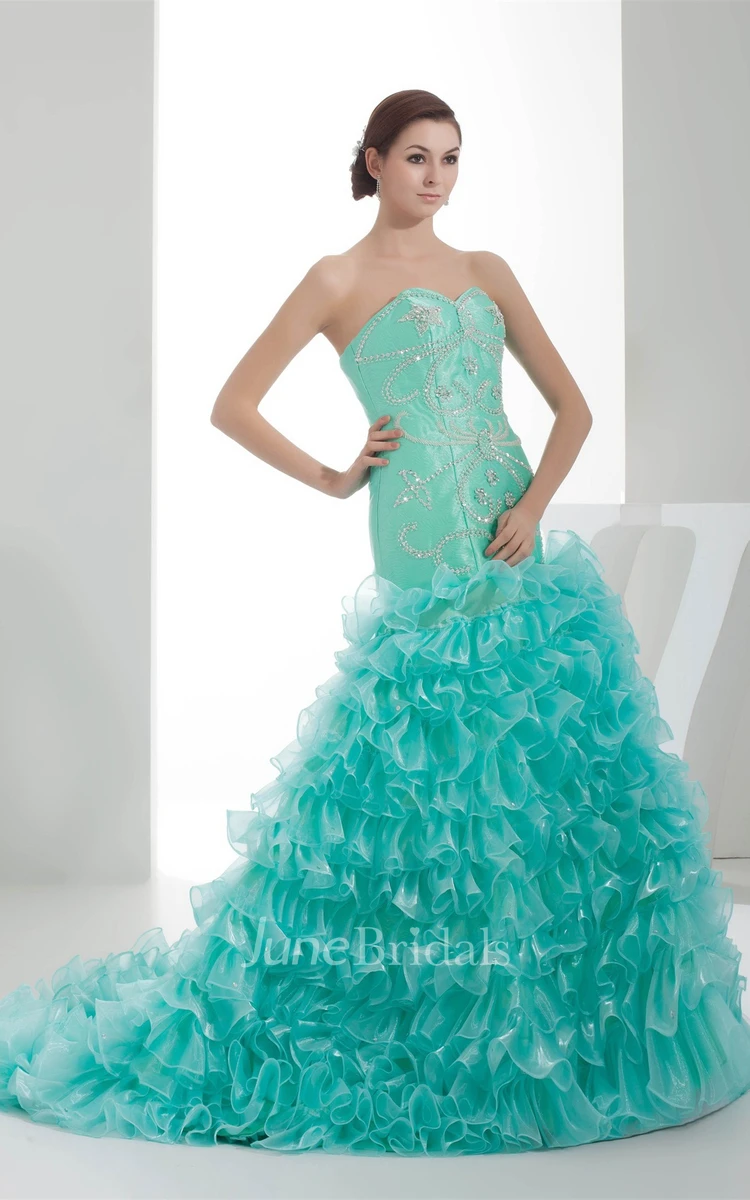 Sweetheart Ruffled A-Line Gown with Gemmed Bodice