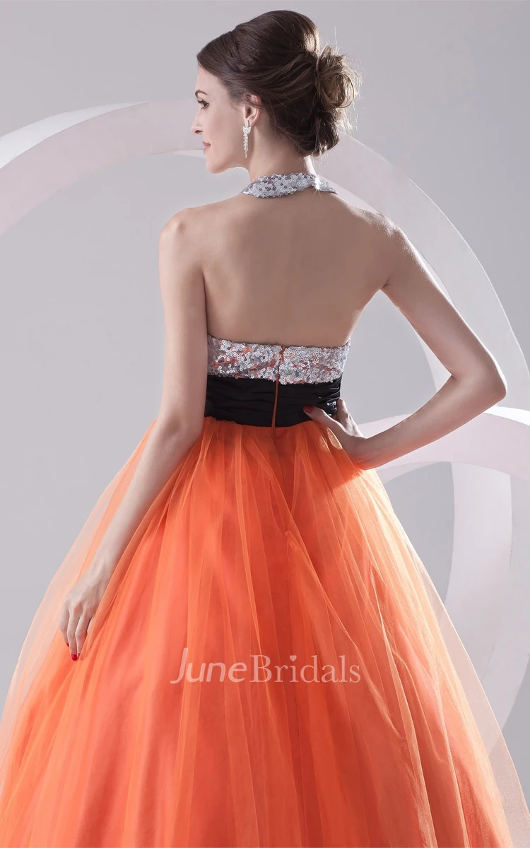 Chic Sleeveless A-Line Ball Gown with Sequined Top