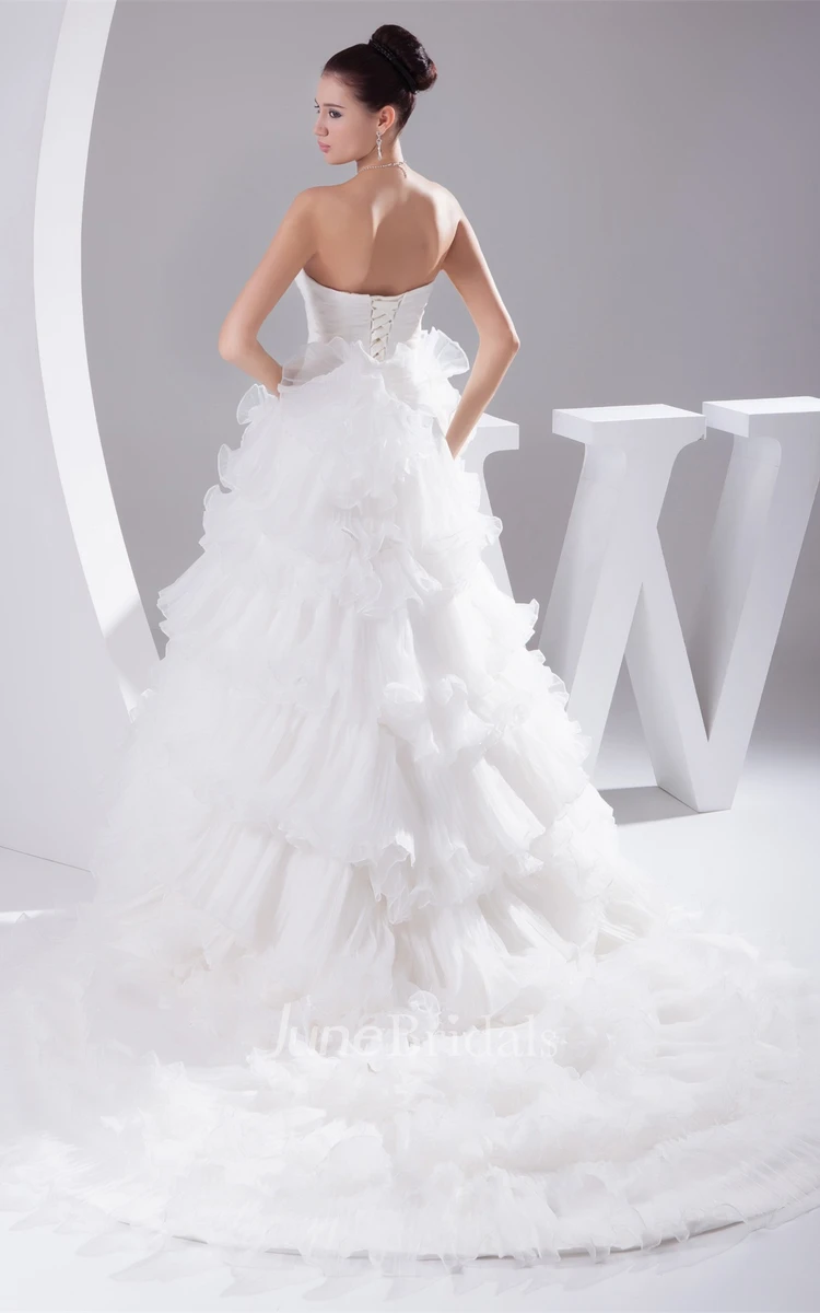 Feminine Sweetheart A-Line Ruched Bodice Dress with Tiered Ruffle