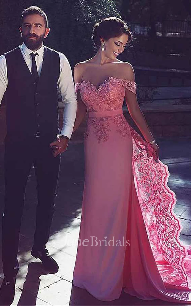 Off-the-Shoulder Tulle Prom Dress with Beading