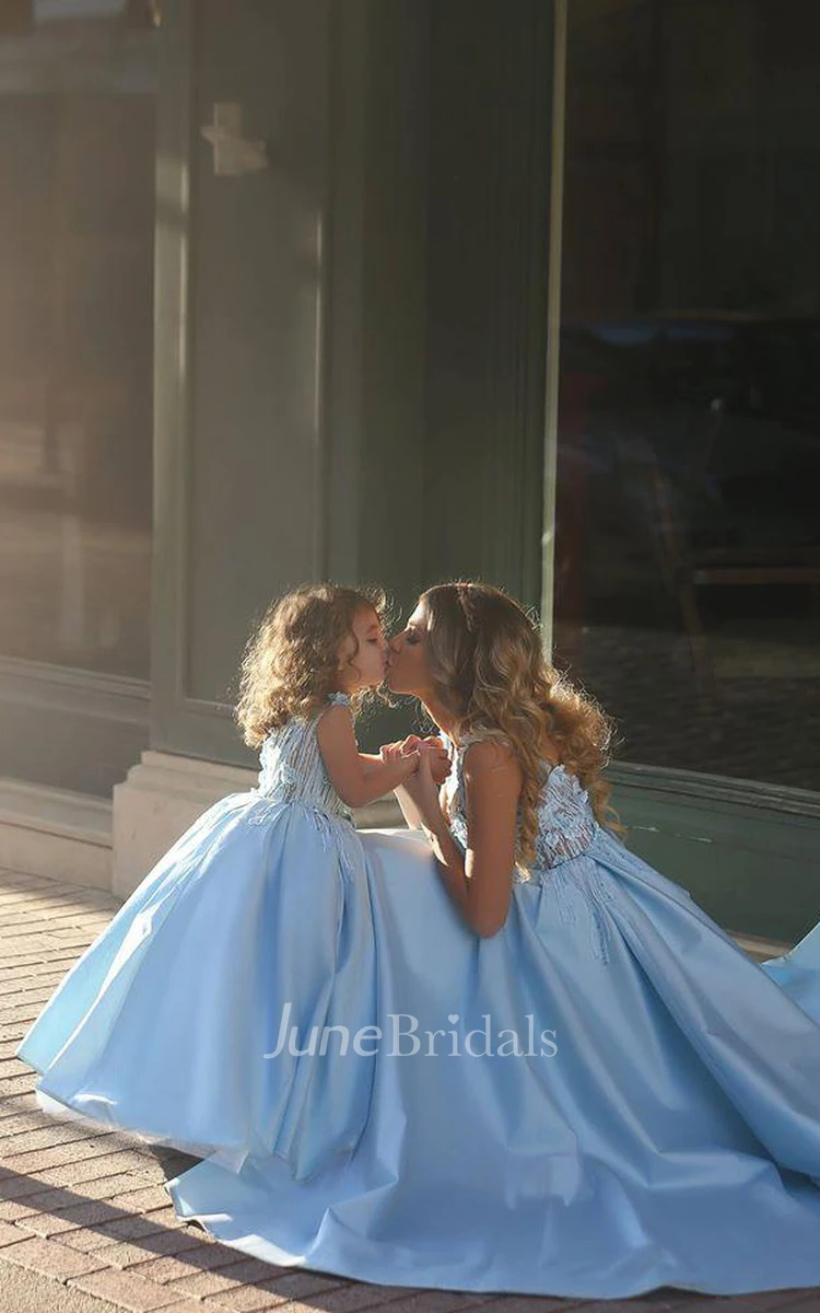 Newest Flowers Straps A-line Mother and Daughter Prom Dress Ball Gown