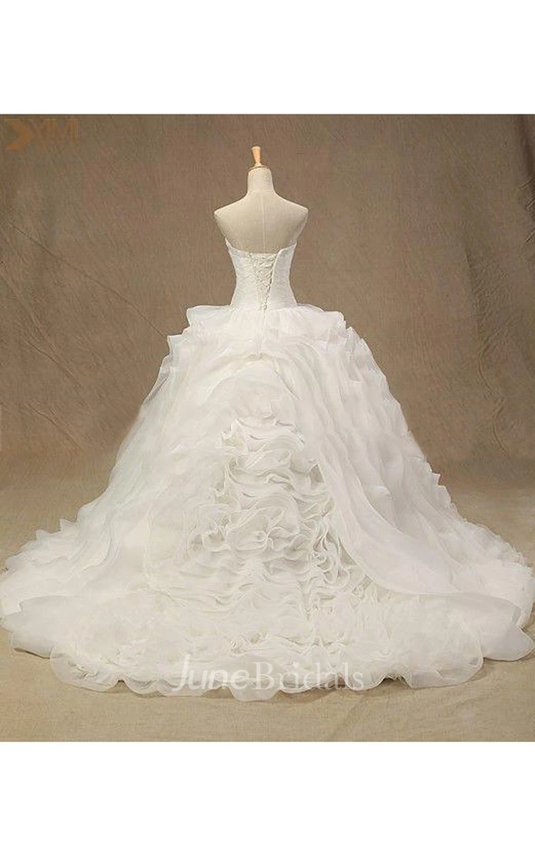 Sweetheart Neck Sleeveless Floor-Length Organza Wedding Dress With Ruffles