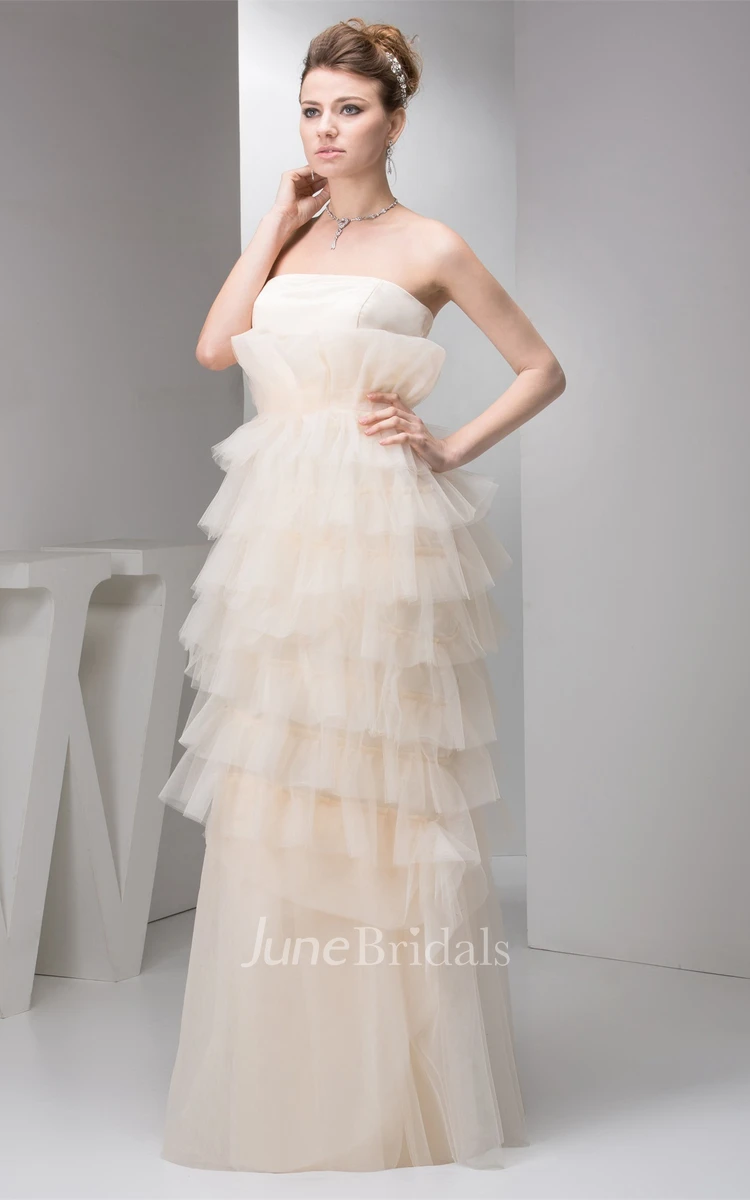 Strapless Tulle Maxi Dress with Tiers and Pleats