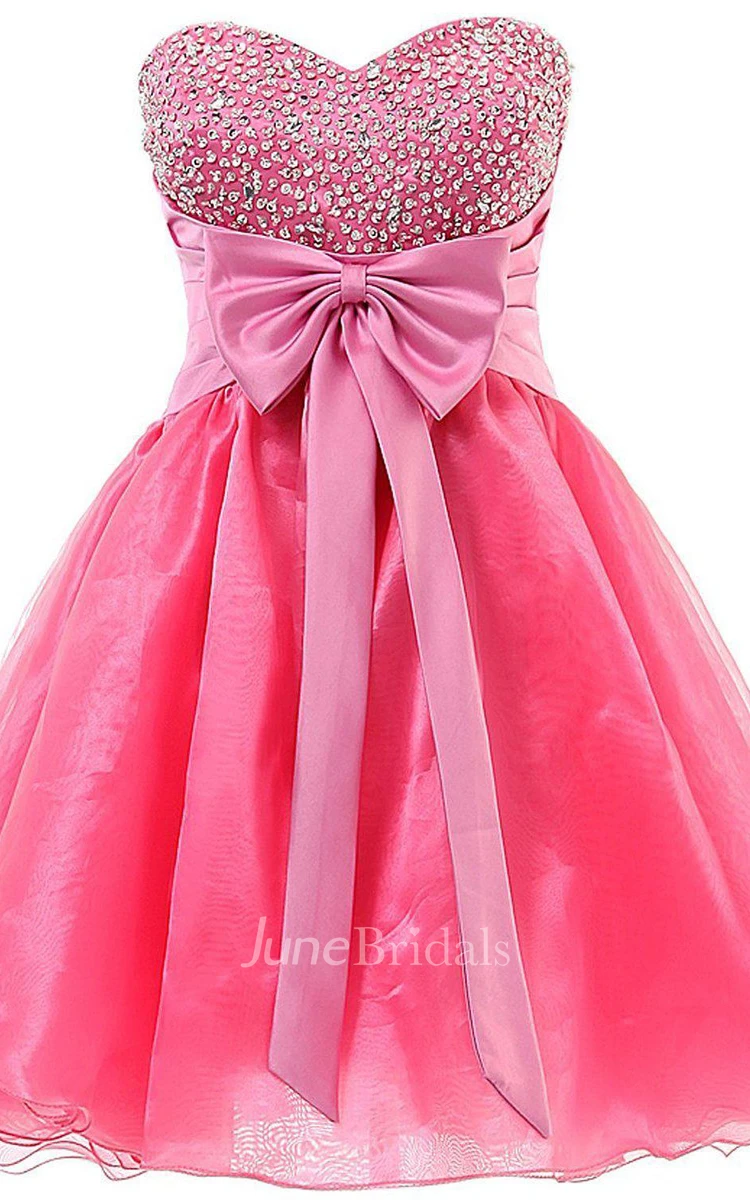 Sweetheart A-line Dress With Bow and Sequins