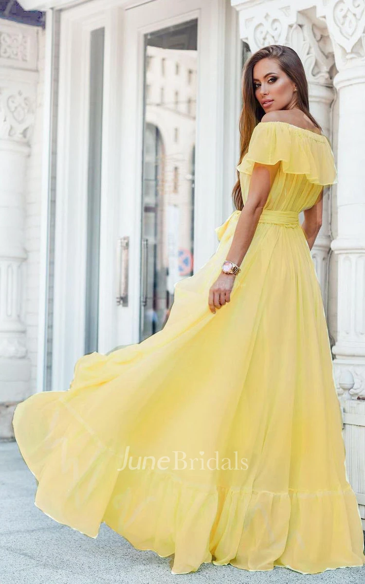 Floor-length Off-the-shoulder Chiffon&Jersey Dress With Ruffles