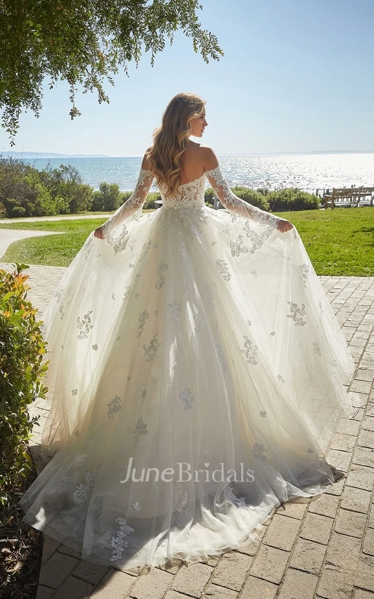 Detachable Princess Boho Lace Wedding Dress with Long Sleeves for Modern Beach Destination Weddings