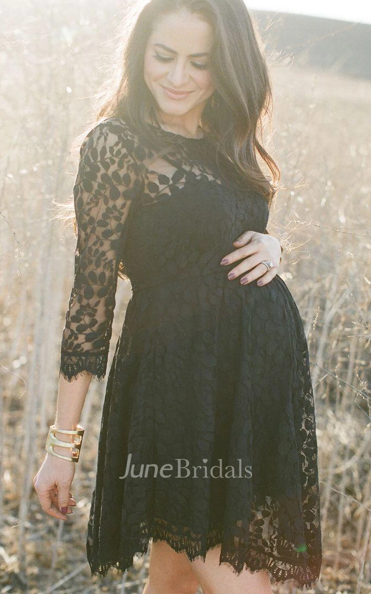 Modern Lace Black Short Maternity Prom Dress 3 4-Length Sleeve